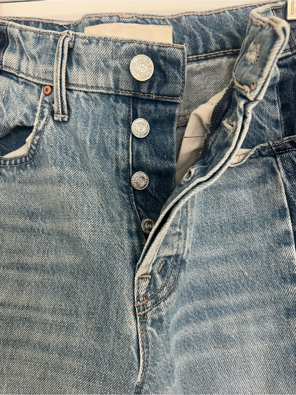 MOTHER Two-Tone Blue High-Rise Wide-Leg Jeans - Picture 3 of 7